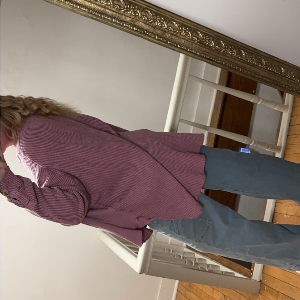 Pink Button-Up Waffle Knit Shirt - Picture 2 of 4